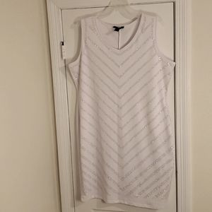 Ashley Stewart, White, Sleeveless dress w/ silver sparkles.